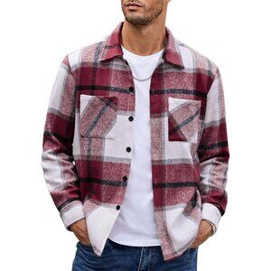 Men's Red Flannel Shirts Casual Button Down Plaid Shirt with Pockets